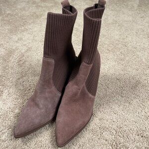 Steve Madden Boots Womens 10 Brown Tackle Block Heel Sock Ribbed Western Point